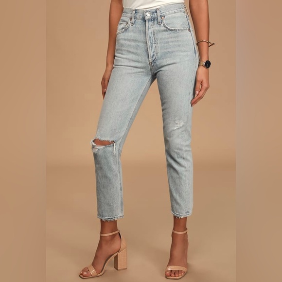 Agolde Riley High Rise Straight Leg Crop Denim Jeans - Picture 2 of 14